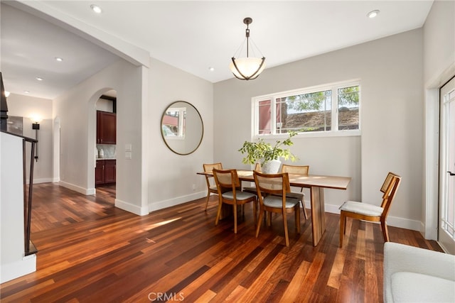 dining room with dark hardwood / wood-style flooring