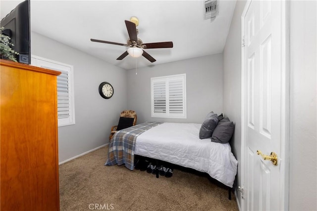 bedroom featuring carpet and ceiling fan