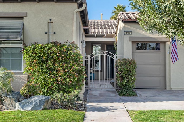 exterior space with a garage