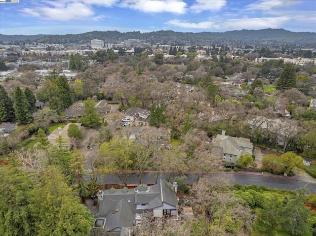 drone / aerial view featuring a mountain view