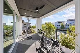 balcony with ceiling fan