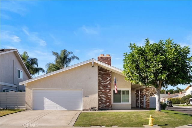 ranch-style house with a garage and a front yard