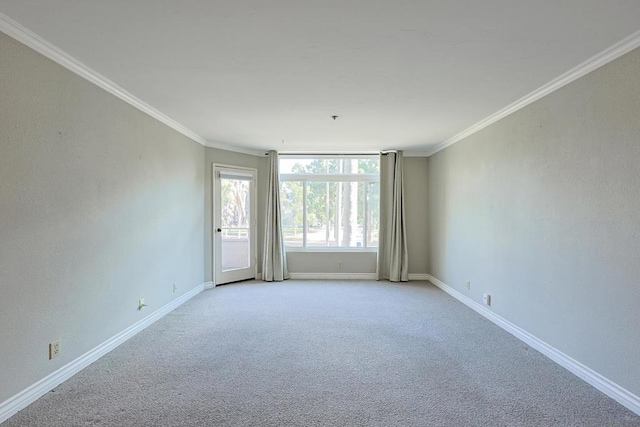 empty room with light colored carpet and ornamental molding