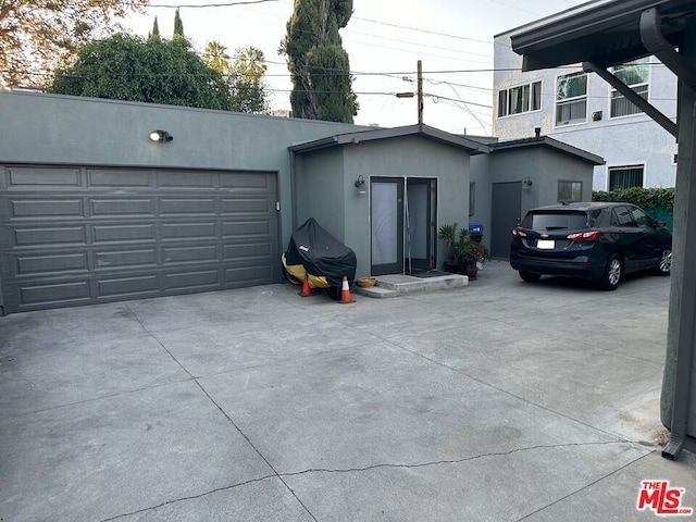 exterior space with a garage