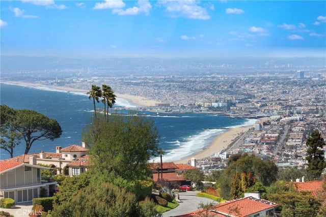 aerial view with a beach view and a water view