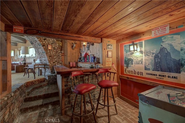 bar with wooden ceiling