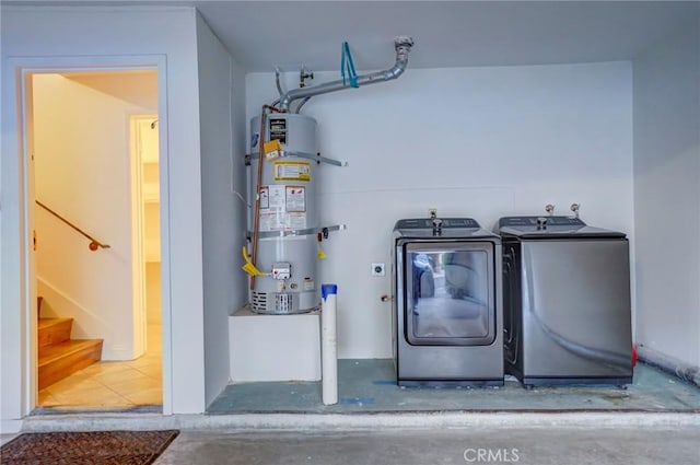 washroom with separate washer and dryer and strapped water heater