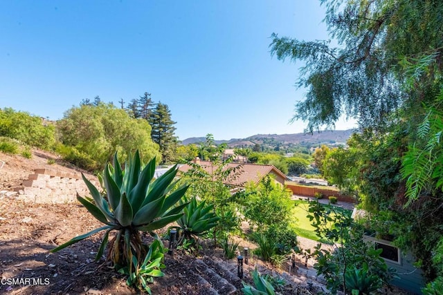 exterior space featuring a mountain view