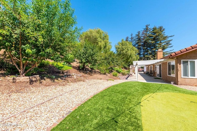 view of yard with a pergola and a patio area