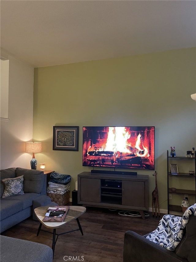 living room with dark hardwood / wood-style floors