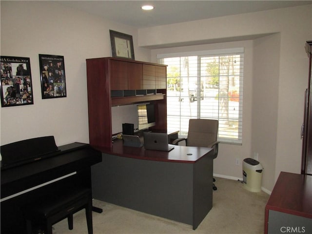 home office with light colored carpet and plenty of natural light