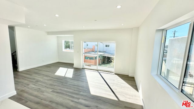 unfurnished room featuring a healthy amount of sunlight and dark hardwood / wood-style flooring