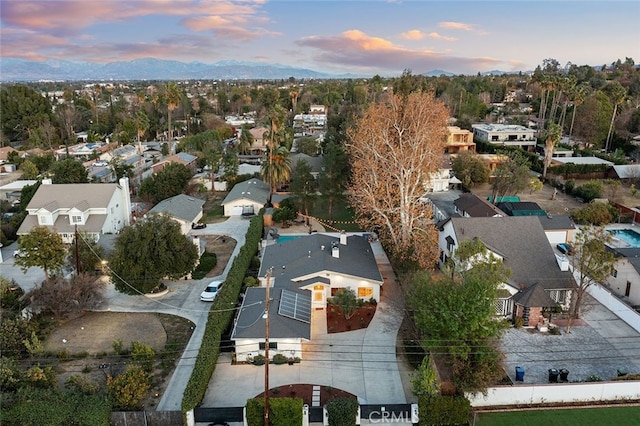 view of aerial view at dusk