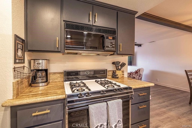 kitchen with wood-type flooring and gas range oven