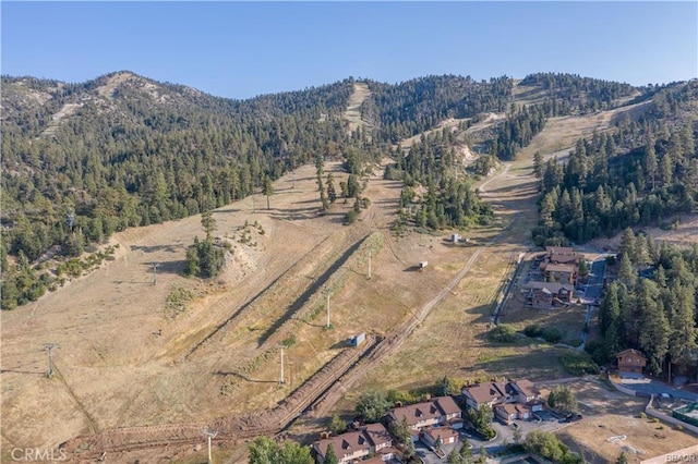 drone / aerial view featuring a mountain view