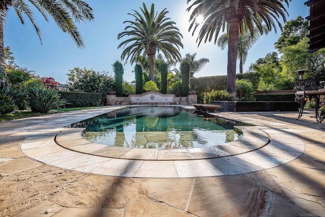 view of swimming pool featuring a patio area