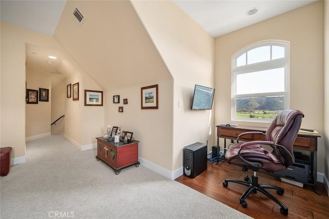 home office featuring hardwood / wood-style floors