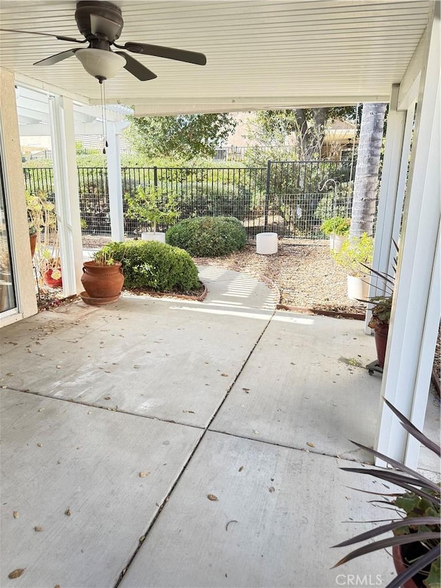 view of patio featuring ceiling fan