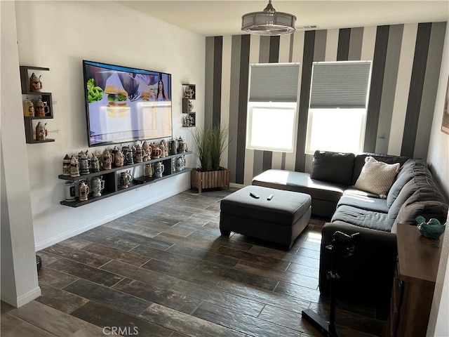 living room with dark wood-type flooring