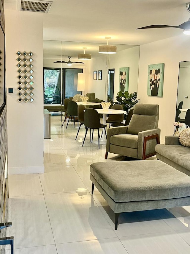 living room featuring ceiling fan