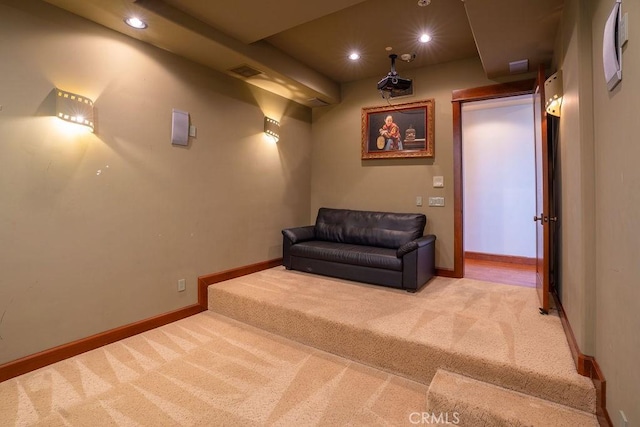 view of carpeted home theater room