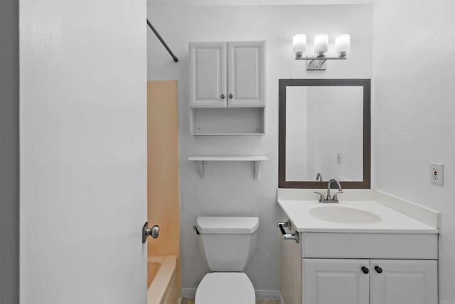 full bathroom featuring vanity,  shower combination, and toilet