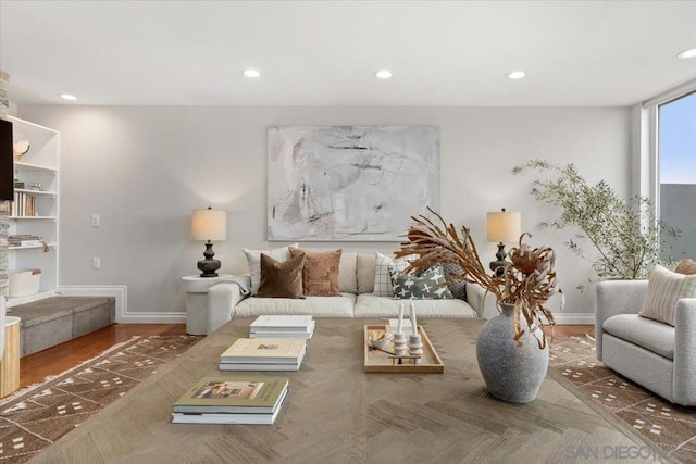 living room with hardwood / wood-style floors