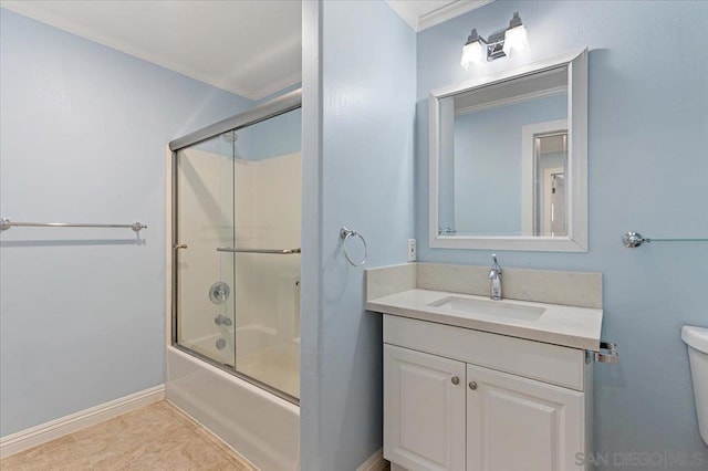 full bathroom with vanity, toilet, and combined bath / shower with glass door