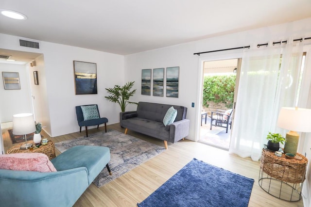 living room with light hardwood / wood-style flooring