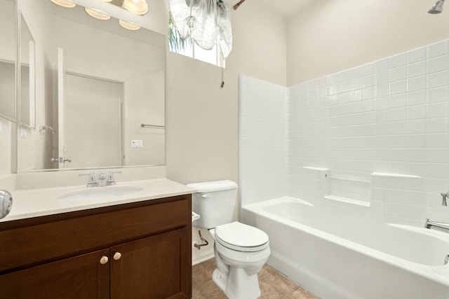 full bathroom featuring tile patterned flooring, vanity, shower / bathing tub combination, and toilet