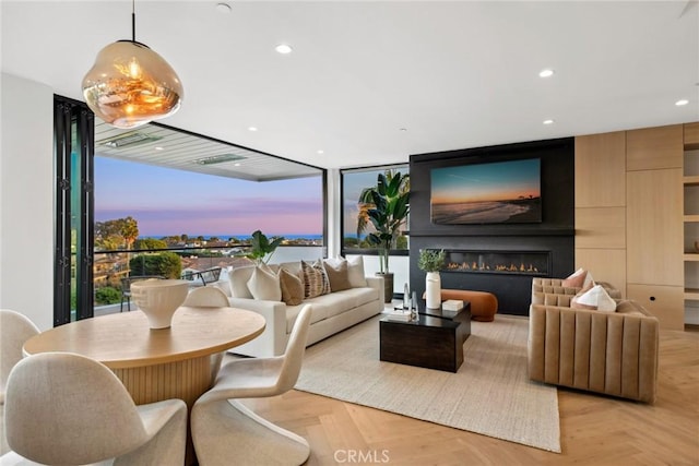 living room with light parquet flooring