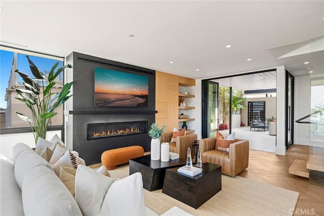 living room with light parquet flooring