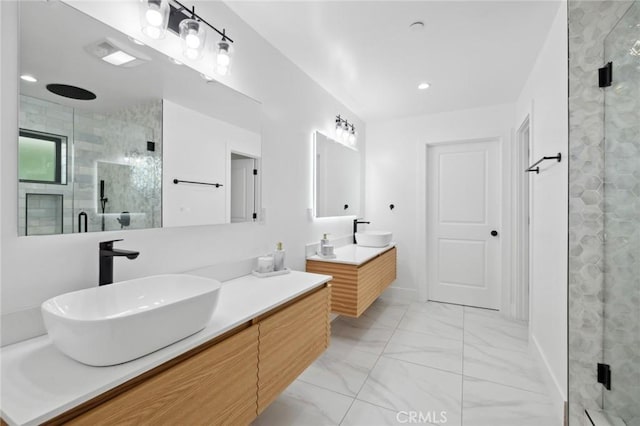 bathroom with vanity and walk in shower