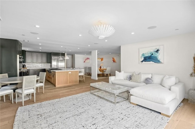 living room featuring light wood-type flooring