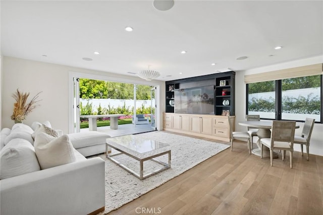 living room with light hardwood / wood-style flooring