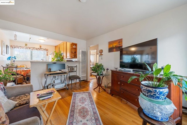 living room with light hardwood / wood-style flooring