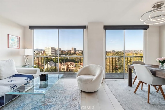 living room featuring expansive windows