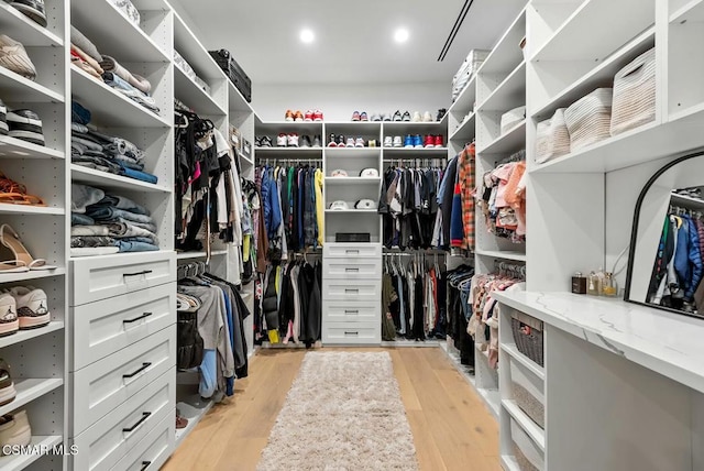 spacious closet featuring light hardwood / wood-style flooring