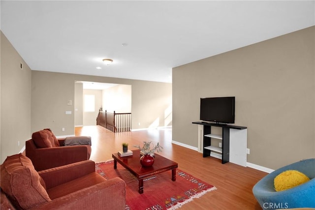 living room with hardwood / wood-style flooring