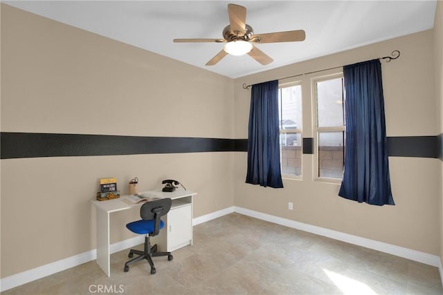 office area with ceiling fan