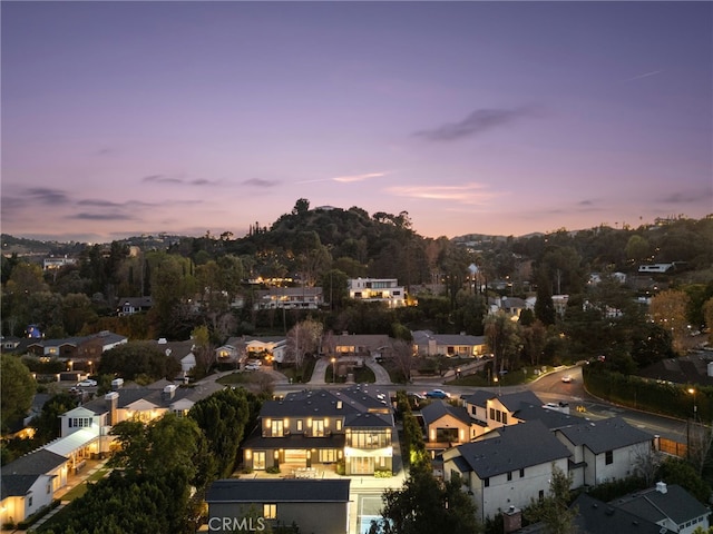 view of aerial view at dusk