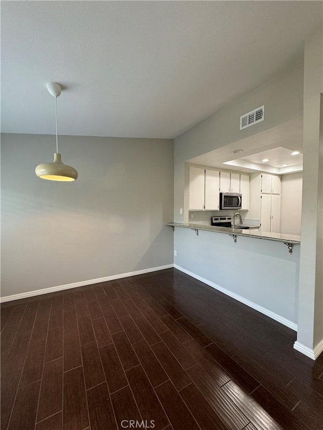 unfurnished living room with dark hardwood / wood-style flooring and sink