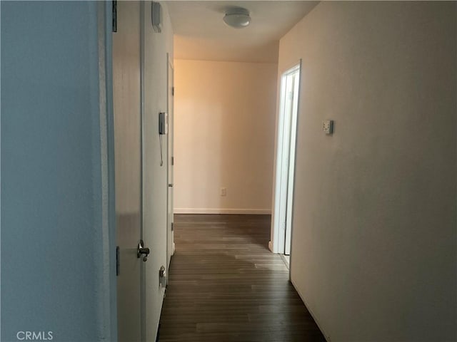 corridor with dark wood-type flooring