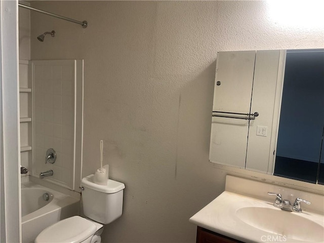 full bathroom with toilet,  shower combination, and vanity