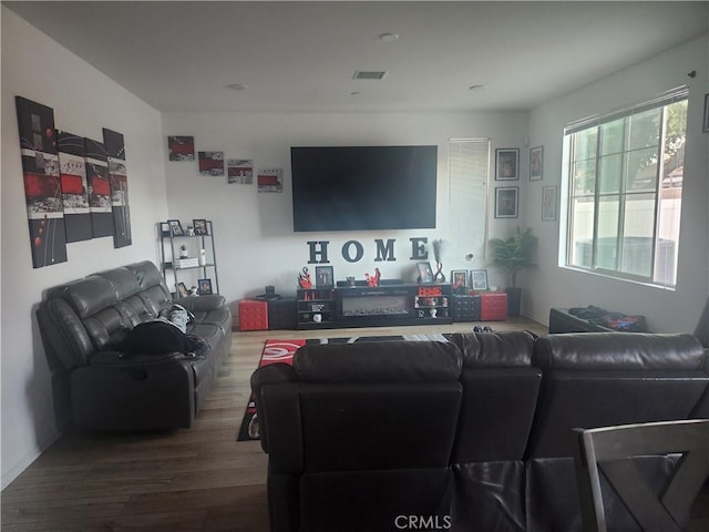 living room with wood-type flooring