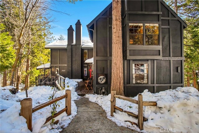 view of snow covered property