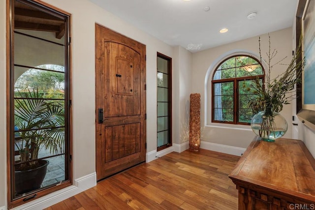 entrance foyer with light hardwood / wood-style flooring