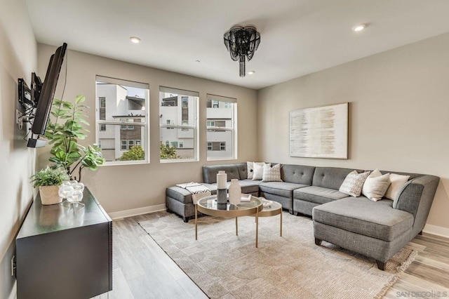 living room featuring light wood-type flooring