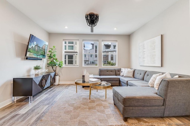 living room with light wood-type flooring