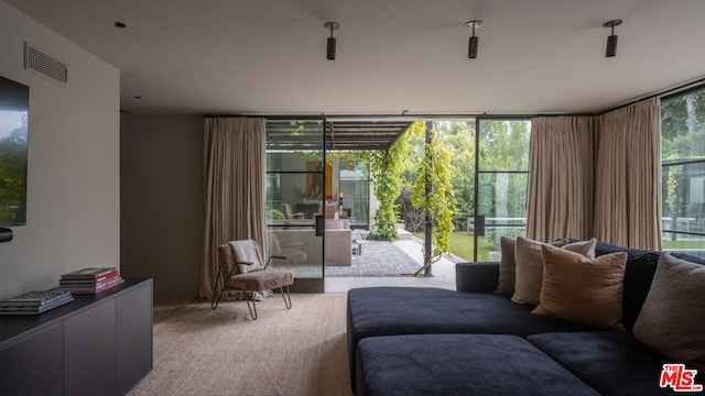 living room with floor to ceiling windows